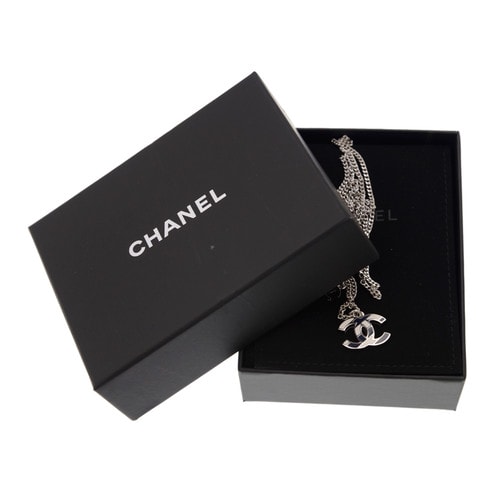 CHANEL/香奈兒 女士機(jī)場(chǎng)系列斜紋雙clogo毛衣鏈長(zhǎng)項(xiàng)鏈銀色/藍(lán)色 A95107