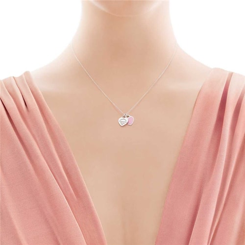 Tiffany & Co./蒂芙尼 925純銀粉色時(shí)尚雙心琺瑯項(xiàng)鏈