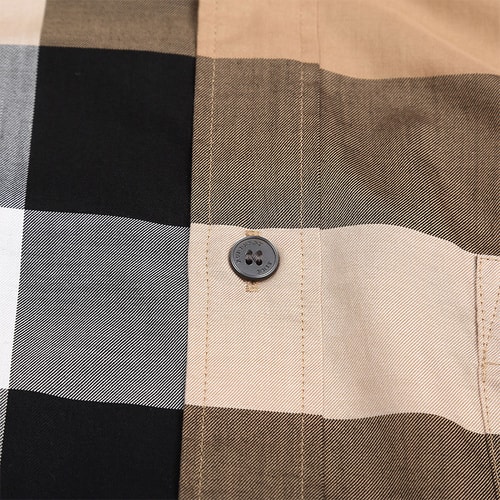 BURBERRY/博柏利 男士褐色經(jīng)典格紋純棉短袖襯衫 4554716