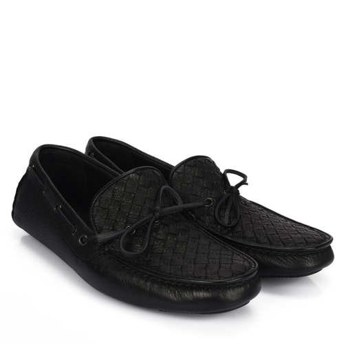 Bottega Veneta/葆蝶家 黑色編織牛皮男士樂福鞋休閑鞋 308160 VQ921 1000