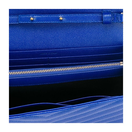 Yves saint Laurent/圣羅蘭 'Monogram'金屬品牌logo藍色斜紋小牛皮女士信封式單肩包#377828 BOW01 4350