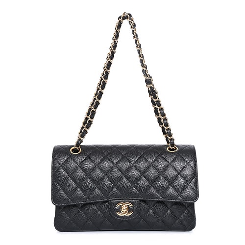 CHANEL/香奈兒 女士經典CF荔枝紋牛皮、黑色金扣斜挎單肩包 A01112C