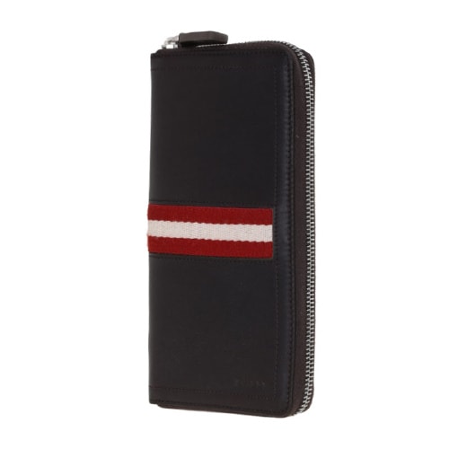 BALLY/巴利 男士TASYO小牛皮織帶長(zhǎng)款拉鏈錢(qián)包錢(qián)夾6179155巧克力/米紅條紋