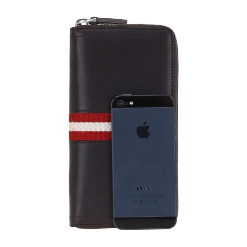 BALLY/巴利 男士TASYO小牛皮織帶長(zhǎng)款拉鏈錢(qián)包錢(qián)夾6179155巧克力/米紅條紋