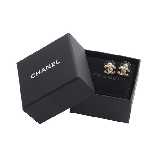 CHANEL/香奈兒 女士經典雙C鑲鉆耳釘A88429金色