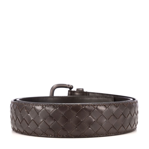 Bottega Veneta(葆蝶家) 深棕色皮質(zhì)編織腰帶100#