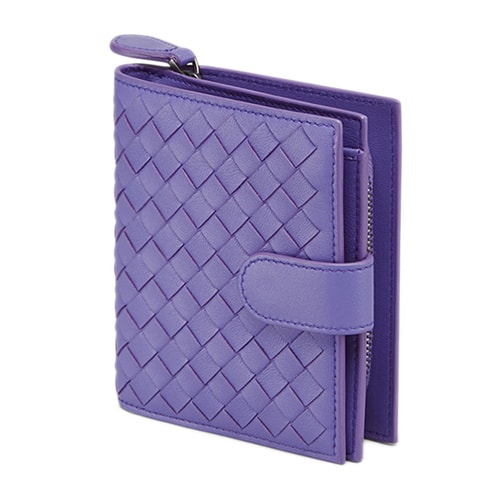 Bottega Veneta/葆蝶家 女士紫色羊皮經(jīng)典編織錢(qián)包 121059 V001N 5114