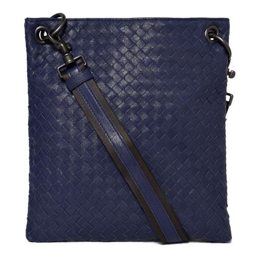 Bottega Veneta/葆蝶家 編織牛皮男士兩用單肩斜挎包 藏藍色