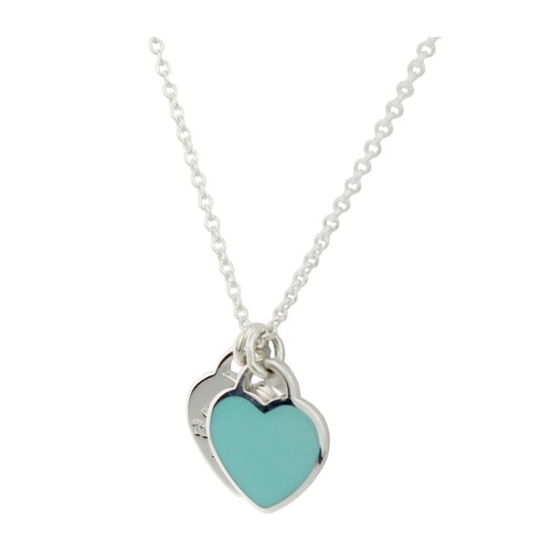 Tiffany & Co./蒂芙尼 925純銀藍(lán)色時(shí)尚雙心琺瑯項(xiàng)鏈