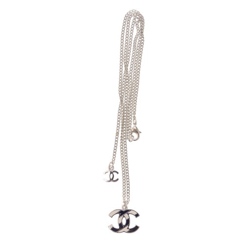 CHANEL/香奈兒 女士機(jī)場(chǎng)系列斜紋雙clogo毛衣鏈長(zhǎng)項(xiàng)鏈銀色/藍(lán)色 A95107