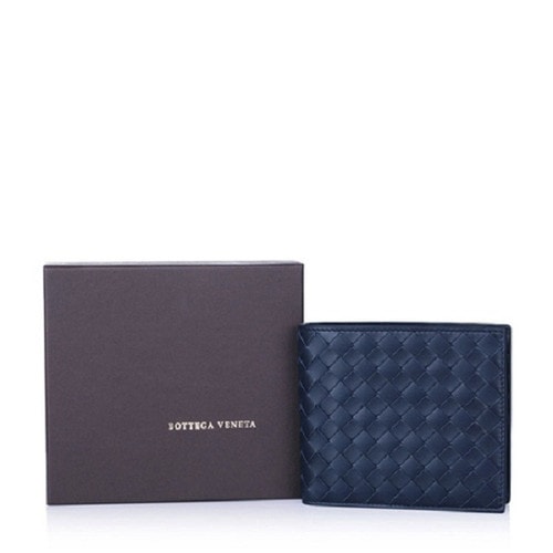 Bottega Veneta/葆蝶家 藏藍(lán)色編織牛皮男士錢包 113993 V4651 1000
