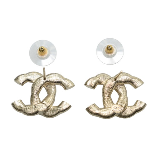 CHANEL/香奈兒 經(jīng)典金色雙C扭紋水鉆耳釘耳環(huán) A86075