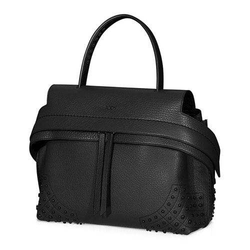 【16年秋季新品】Tod’s/托德斯 女士Wave黑色牛皮LOGO印花小號(hào)手提包